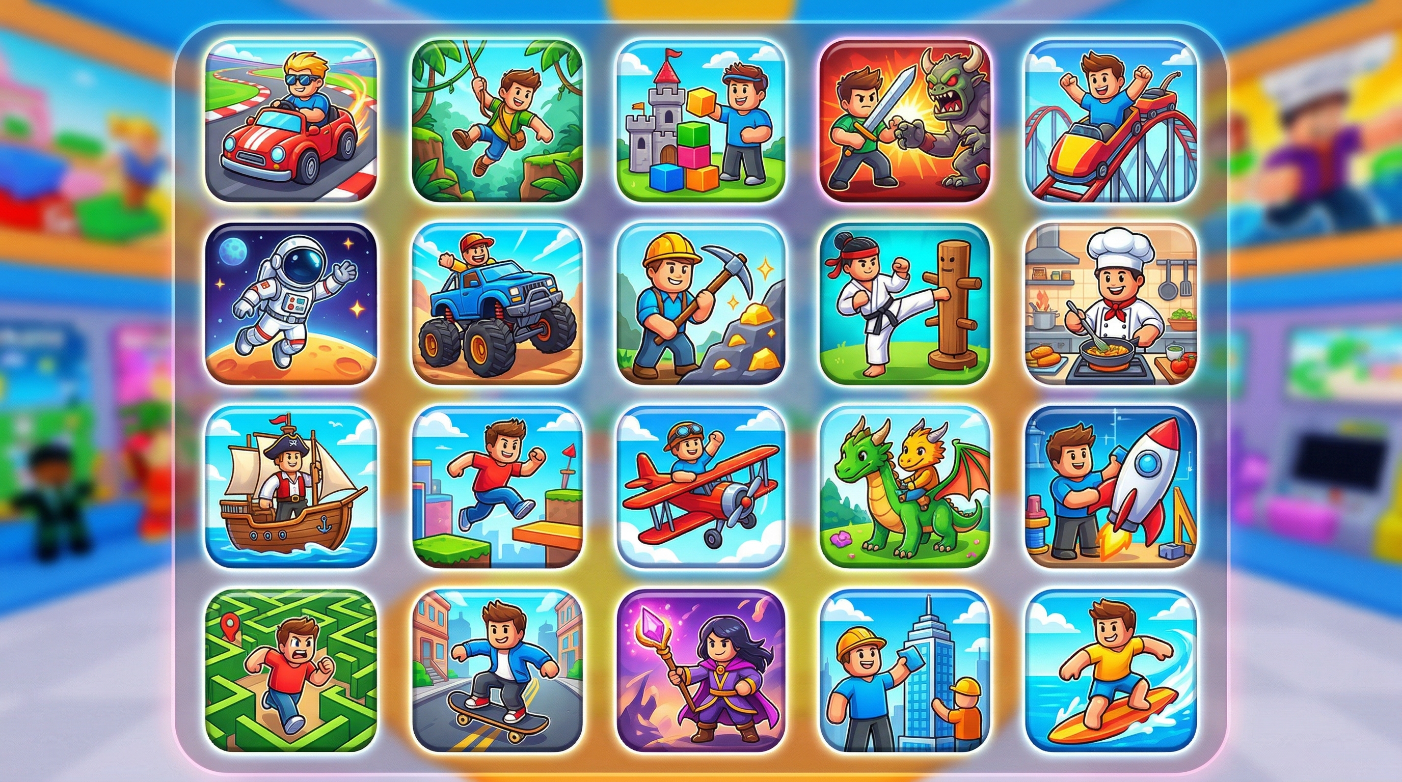 Collection of Roblox game scenes and icons